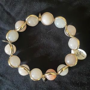 NWT Brett Lauren Gold Bezel Bracelet with 1/2” Mystic Rose Quartz Gemstones